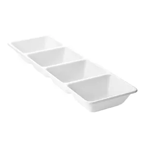 16" x 5" White 4-Section Rectangular Disposable Plastic Trays