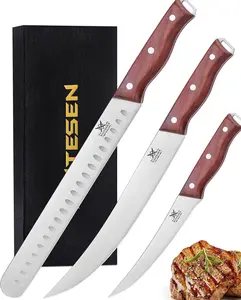 3PCS Professional Butcher Knives Set, BBQ Brisket Beef Slicing Carving Knife Full Tang Rosewood Handle High Carbon Steel Sharp for Meat Cutting Home Kitchen, Gifts for Men Women