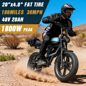 Pikabike Electric Motorcycle 1800W Off-Road 30MPH 100Mile Range 48V 20AH Battery 20"×4.0" Fat Tires Electric Mountain Bike for Snow, Sand, Full Suspension, NFC & Password Unlock, 7 Speed Electric Dirt Bike