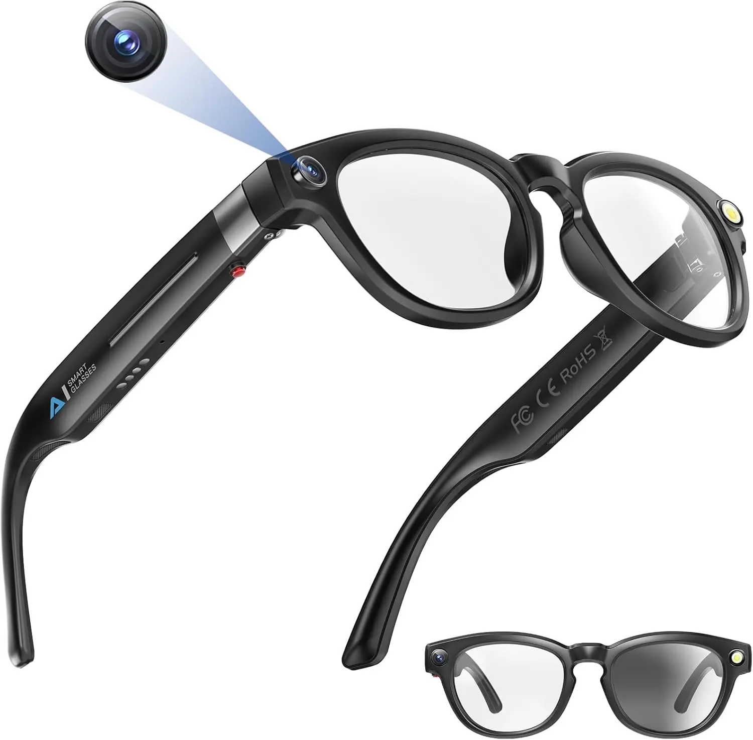 AI Smart Glasses with Camera, 1080P HD Video Recording Glasses, Real-Time Translation, Bluetooth Audio