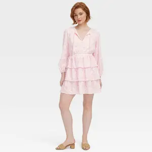 Women's Long Sleeve Sketched Floral Tiered Mini A-Line Dress - Roller Rabbit