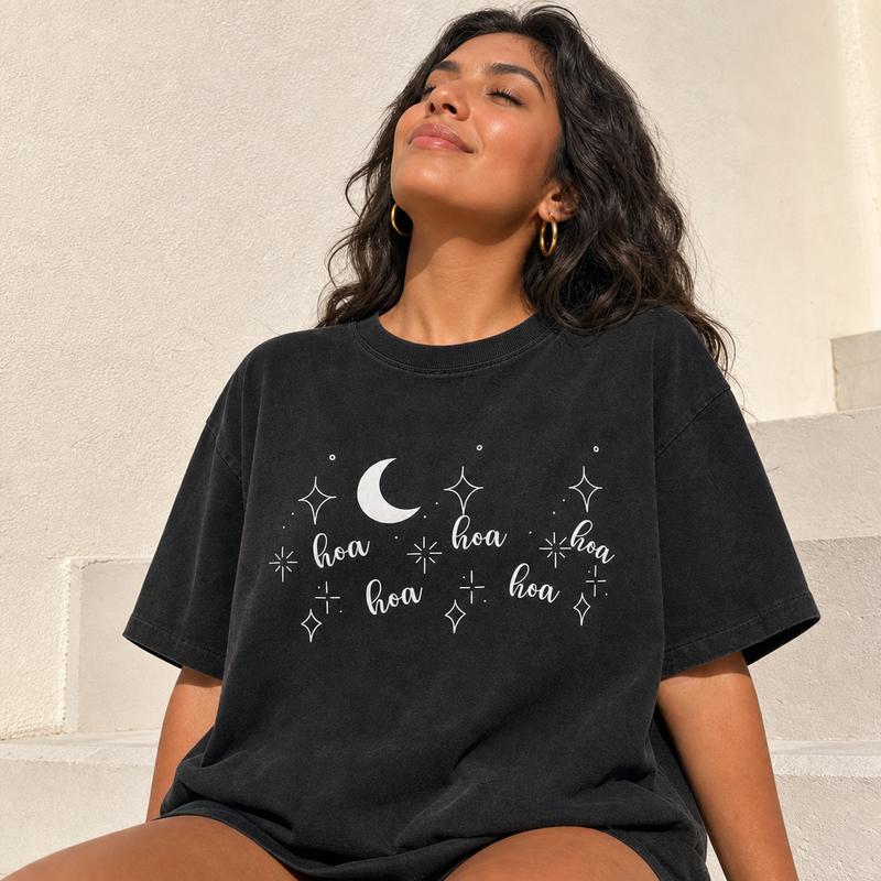 Twilight Pop Culture Meme Graphic Tee Women Soft Washed Cotton Hoa Hoa Hoa Season Stars Moon Shirt S-5XL