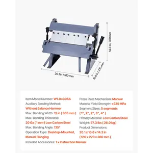 VEVOR Box and Pan Brake, 12 in Sheet Metal Bending Brake, 20-Gauge Mild Steel Capacity, 0-135 Degree Adjustable, Metal Bender Machine with 5 Fingers, Heavy-Duty Aluminum Folder for Precise Bending