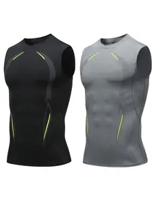 2 Pack Sleeveless Workout Shirts for Men, Moisture-Wicking Base Layer Undershirts Gym Tank Top, Quick-Drying Tights Muscle Athletic Shirts, Fitness Workout Vest, Printed Sports Vest for Running Cycling Basketball