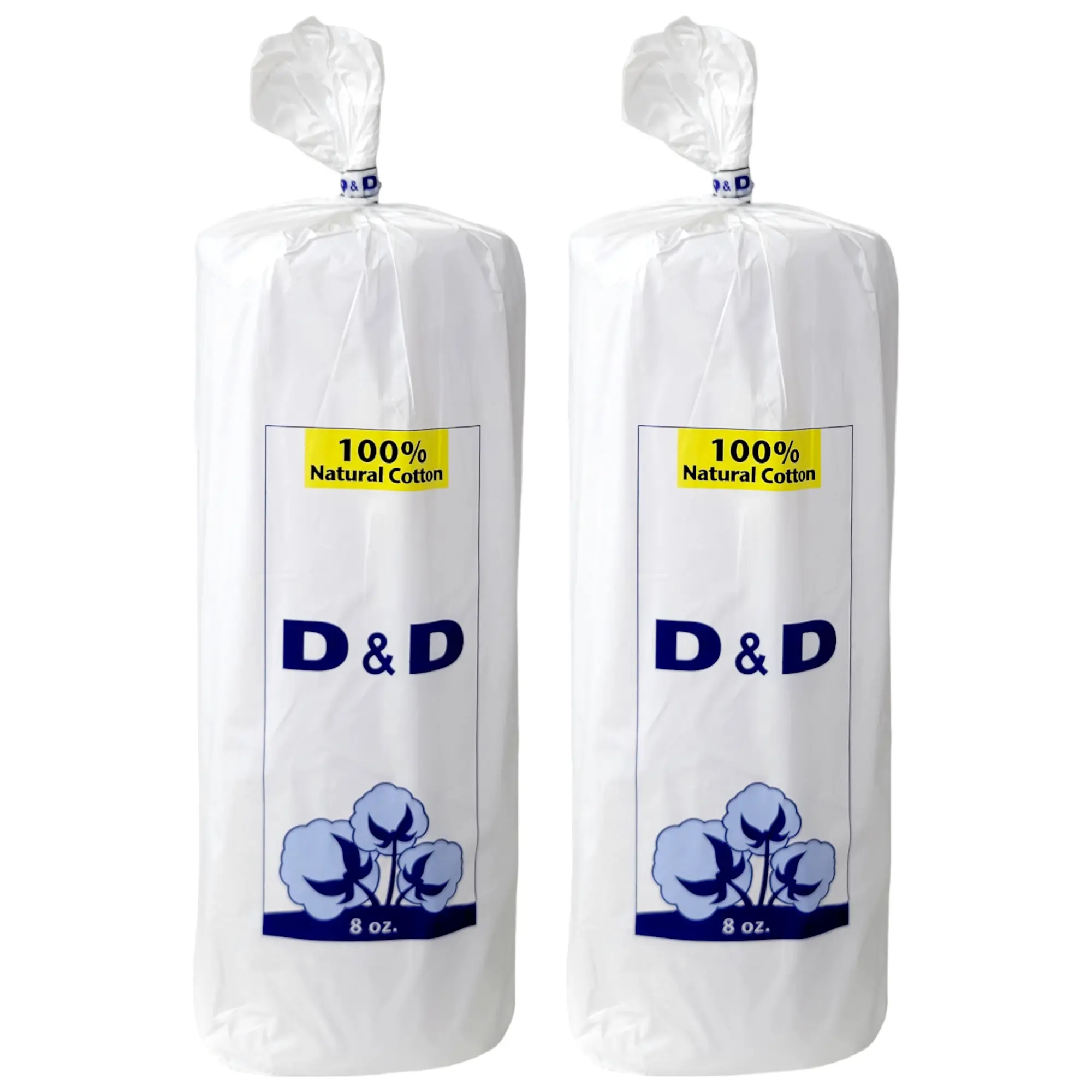 D&D Natural 100% Cotton Roll Non-Sterile Absorbent and Vegan- 8 oz, Pack of 2
