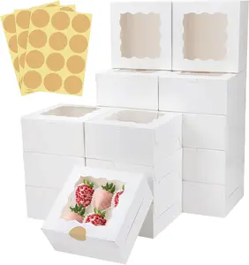 30 Pcs White Bakery Boxes with Window,  White Paperboard Treat Boxes for Cookies, Pastry, Cookies, Strawberries, Macarons