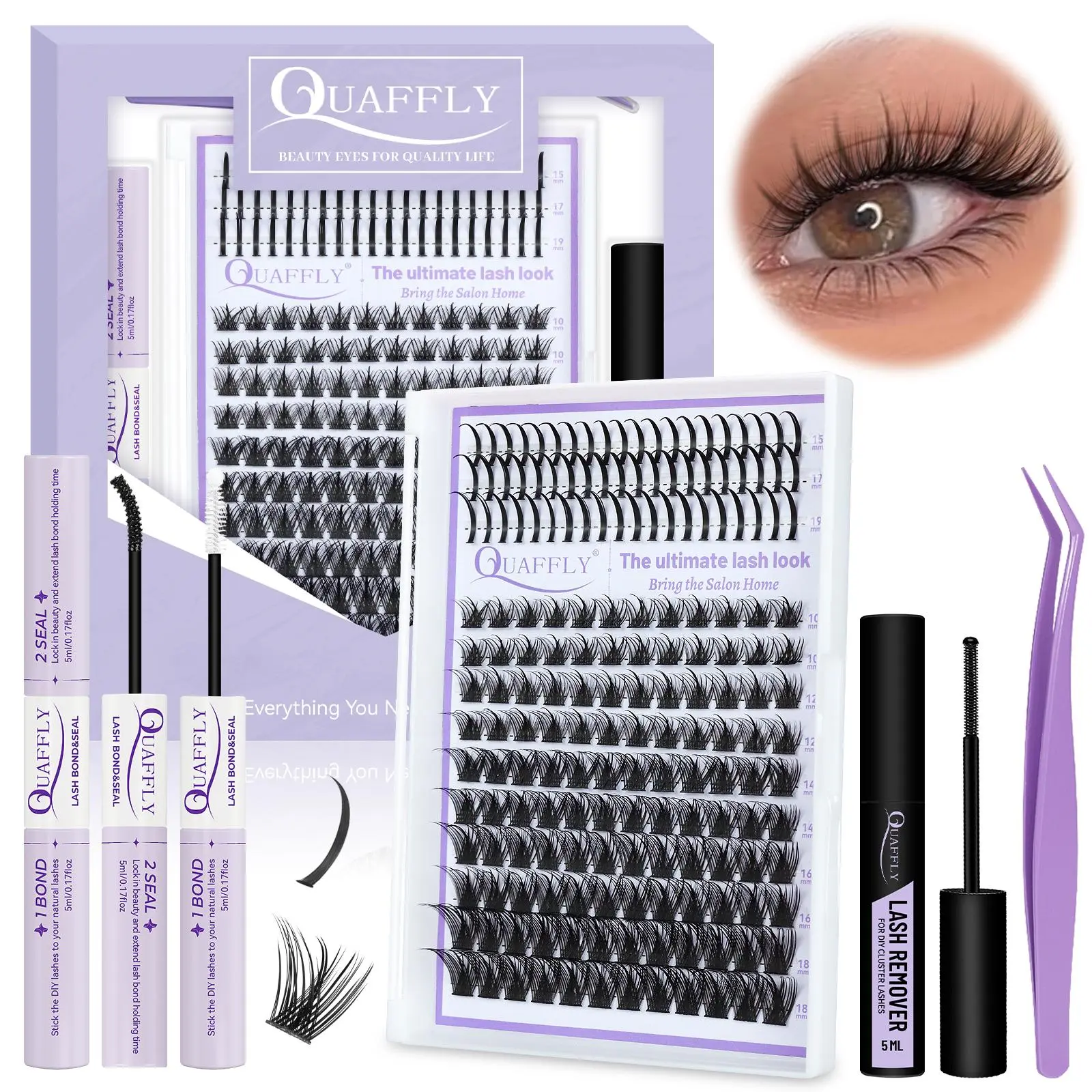 Eyelash Extension Kit, DIY Lash Set, Individual False Eyelashes, DIY Eyelash Extensions, Fluffy Eyelash Clusters with Eyelash Glue & Tweezers & Brush, Professional Eye Makeup Accessories for Women, Cosmetic