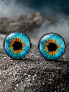 1 pair Blue Orange Dragon Eye Stud Earrings, Gothic Glass Eyeball Jewelry, Punk Alternative Accessories