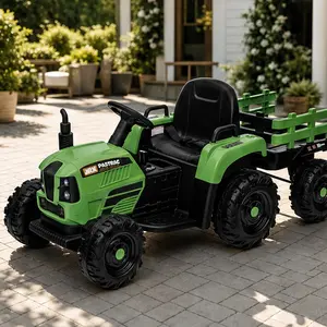 ARCH 24V 400W Electric Ride-On Tractor with Trailer, Remote Control, 3-Speed, Bluetooth, MP3, USB, LED Lights, Safety Belt, Emerald/Blue/Red Color Options, Polypropylene, 50-99 Lbs Capacity, Kids Outdoor Toy, Blue/Emerald/Red Color Options