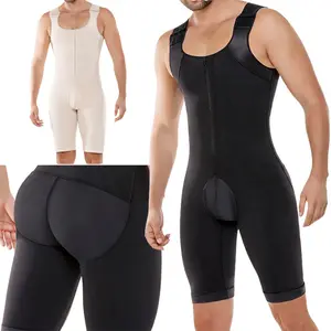 Men Compression Shapewear Bodysuit Breathable Abdomen Tummy Control Underwear Plus Size Full Body Shaper with Hooks and Zipper