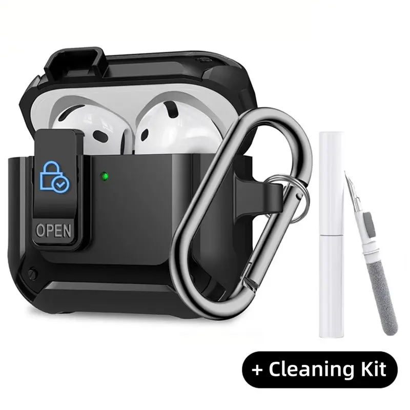 AirPods 4 Case with Lock Clip, Rugged Durable Apple AirPods 4th Gen Cover, Men & Women, Armor Shockproof Protection Hard Shell, Carabiner & Cleaner Kit, Headphone Accessories