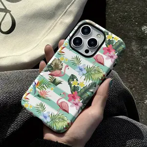 1pc Palm Leaves Flamingo Summer Tropical Aesthetic Two-In-One Film Case-Tough, Dual Layered Case for Durable, Drop-proof-for iPhone 17, 16, 15, 14, 13, 12, 11, 8, 7, X, XS, XR, Plus, Air, Pro, Max, Mini, SE2, SE3, Perfect Gift for Friends Family Loved One