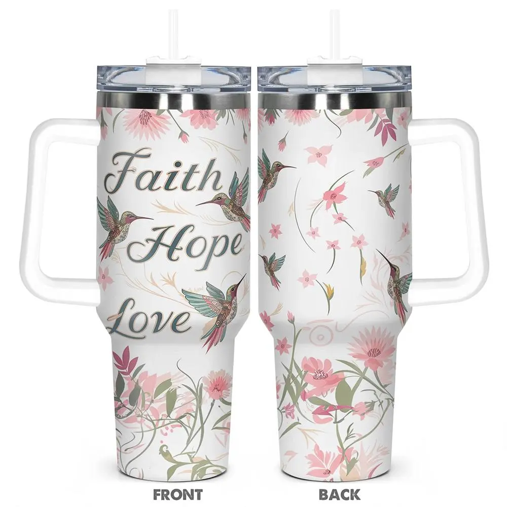 Floral & Hummingbird Pattern Tumbler, 1 Count 40oz Stainless Steel Insulated and Durable Water Bottle with Lid, Birthday Gift for Friend