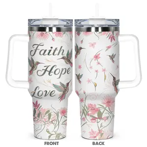 Floral & Hummingbird Pattern Tumbler, 1 Count 40oz Stainless Steel Insulated and Durable Water Bottle with Lid, Birthday Gift for Friend