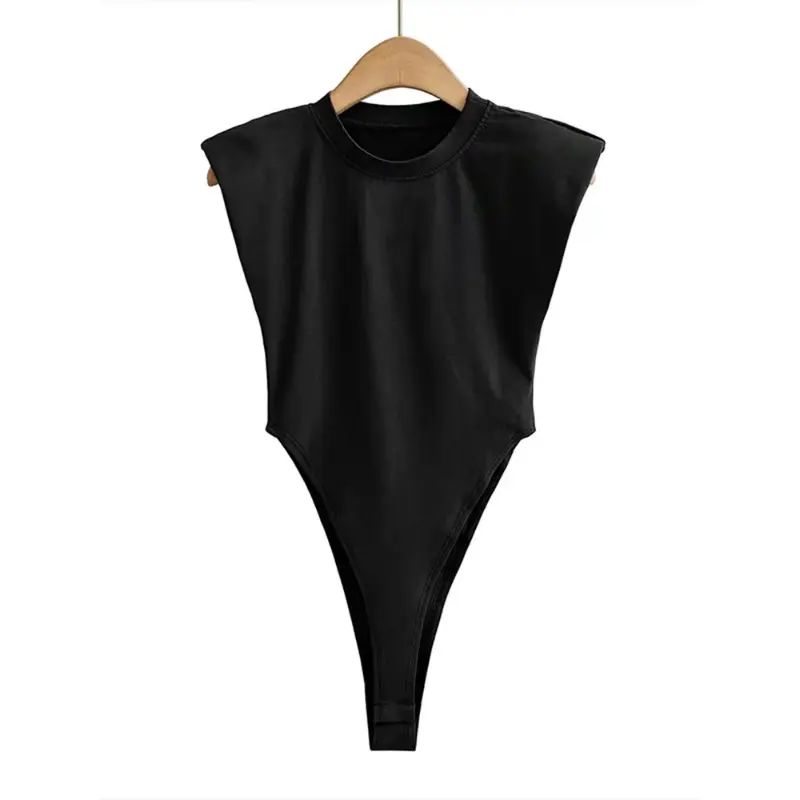 Charm Studio Sexy tops women 2025 Summer one-pieces bodycon bodysuit padded shoulder bodysuit black sleeveless body suits for women white Womenswear Basic Minimalist