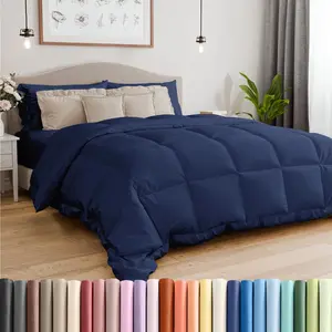 Queen Size, Navy Blue Alternative Down Comforter - Warm, Lightweight,,  Quality - Fluffy and Oversized Cooling Microfiber Duvet Insert Comforter