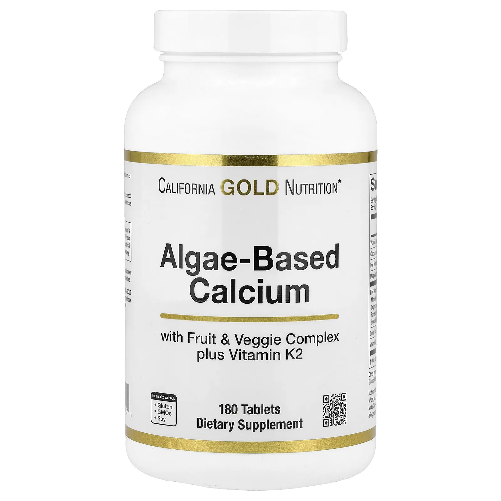 California Gold Nutrition Algae-Based Calcium with Vitamin D3, and Magnesium, Organic Strawberry, Raspberry, and Blueberry, 180 Tablets