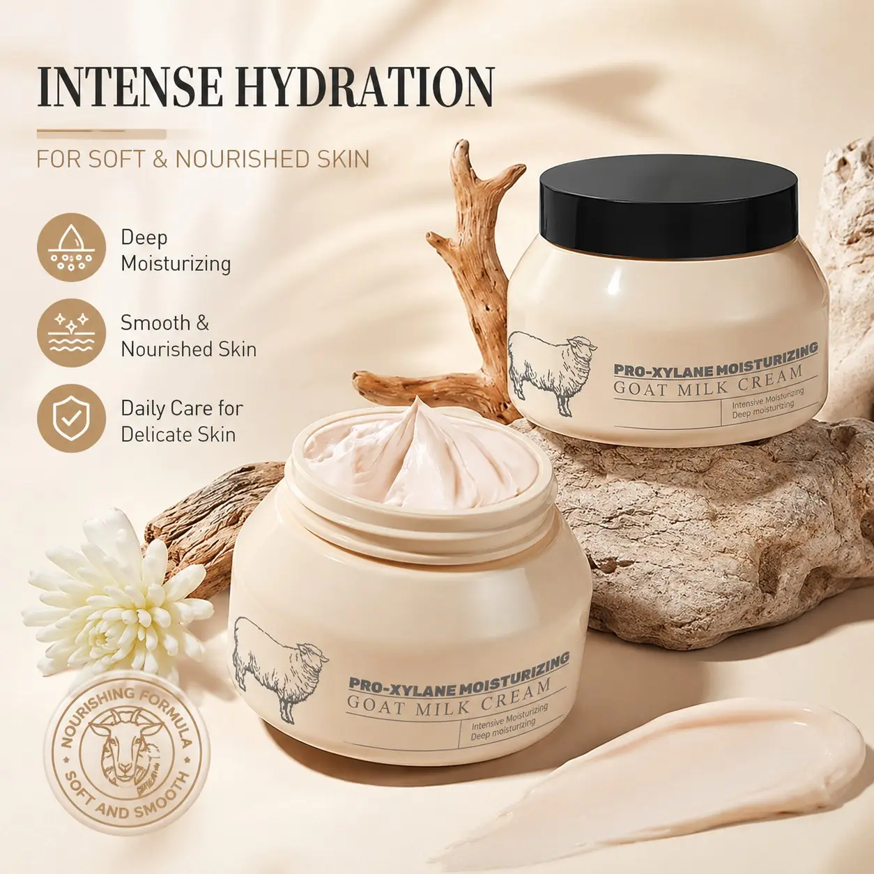 Hydrating Goat Milk Cream, Daily Moisturizing and Nourishing, Ideal for Dry and Sensitive Skin, Summer Hydration Product, Gentle Formula, Deep Moisturizing Formula, Moisturizer, Smooth, Daily Body Moisturizer, Hydrating Body Creams, Deep Moisture Cream