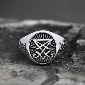 GTHIC Lucifer Nephilim Seal Vintage Stainless Steel Ring Fashion Accessories For Daily Wear Birthday Gifts