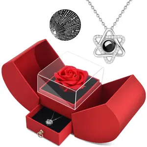 Preserved Red Real Rose Necklace 'i Love You' In 100 Languages - Eternal Flowers  Birthday Gifts For Women Her Mom Wife Girlfriend Grandma On Mothers Valentines Christmas Anniversary