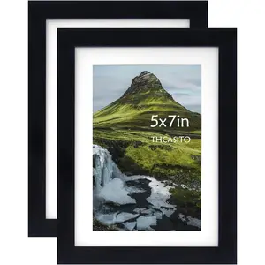 Picture frames 5x7 black photo frames display 4x6 pictures with mat for desk or wall decor set of 2