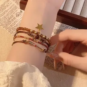 4 sets of retro brown bead string bracelets, suitable for both women and men.They feature Bohemian-style braided rope-shaped chain bracelets, bangles, and ethnic-style wristbands.They are exquisite accessories.