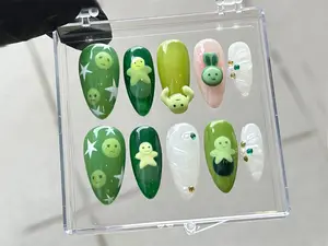 Kawaii Smiski Press On Nails | Fun and Playful Acrylic Nails | Smiski Star Nail Art | Adorable Smiski Fake Nails | Charming Nails