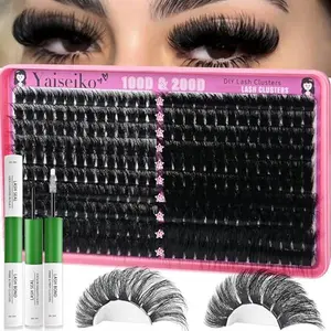 Lash Clusters Kit 100D+200D Thick Volume Eyelash Clusters Kit 12-25mm Wispy Individual Lashes D Curl Long Cluster with Lash Bond and Seal Waterproof DIY Lash Extension Kit(KIT-280PCS)