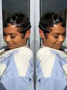 Pixie Cut Curly Wave Finger Wave Wig for Women 13x4 Transparent Lace Frontal Wig Halloween Wig