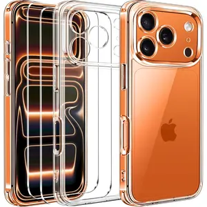 3-in-1 Clear Case Designed for iPhone 17 Pro Max 6.9'' 2025 with 2 Pack Tempered Glass Screen Protector Full Camera Protection, Military Shockproof Hard Back Slim for 17 Pro Max Cover - Clear