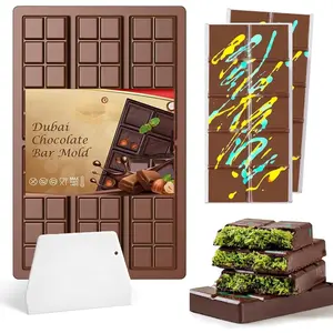 Bar Mold,Dubai  Molds and Scraper for Stuffed Bar,Deep Large and Thick  Candy Bar Mold for Filling Knafeh Pistachio Kit