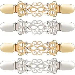 4 Pieces Vintage Dress Clips Retro Shirts Mitten Sweater Shawl Cardigan Clothing Cinch Clips for Women & Girls with Elegant Rhinestone Design Valentine's Day Gift