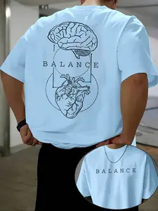 American Vintage Patchwork Letter Slogan Short Sleeve T-Shirt, Loose Oversize Men's Streetwear Top, Casual Summer Tee