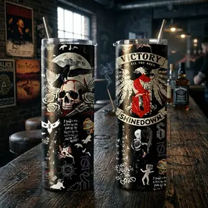 Shinedown Victory Skull Tumbler 40oz 20oz Rock Music Custom Cup 40 oz Tumbler With Handle, Tumbler 20oz No Handle, Gifts For Fans Leakproof Insulated Water Bottles