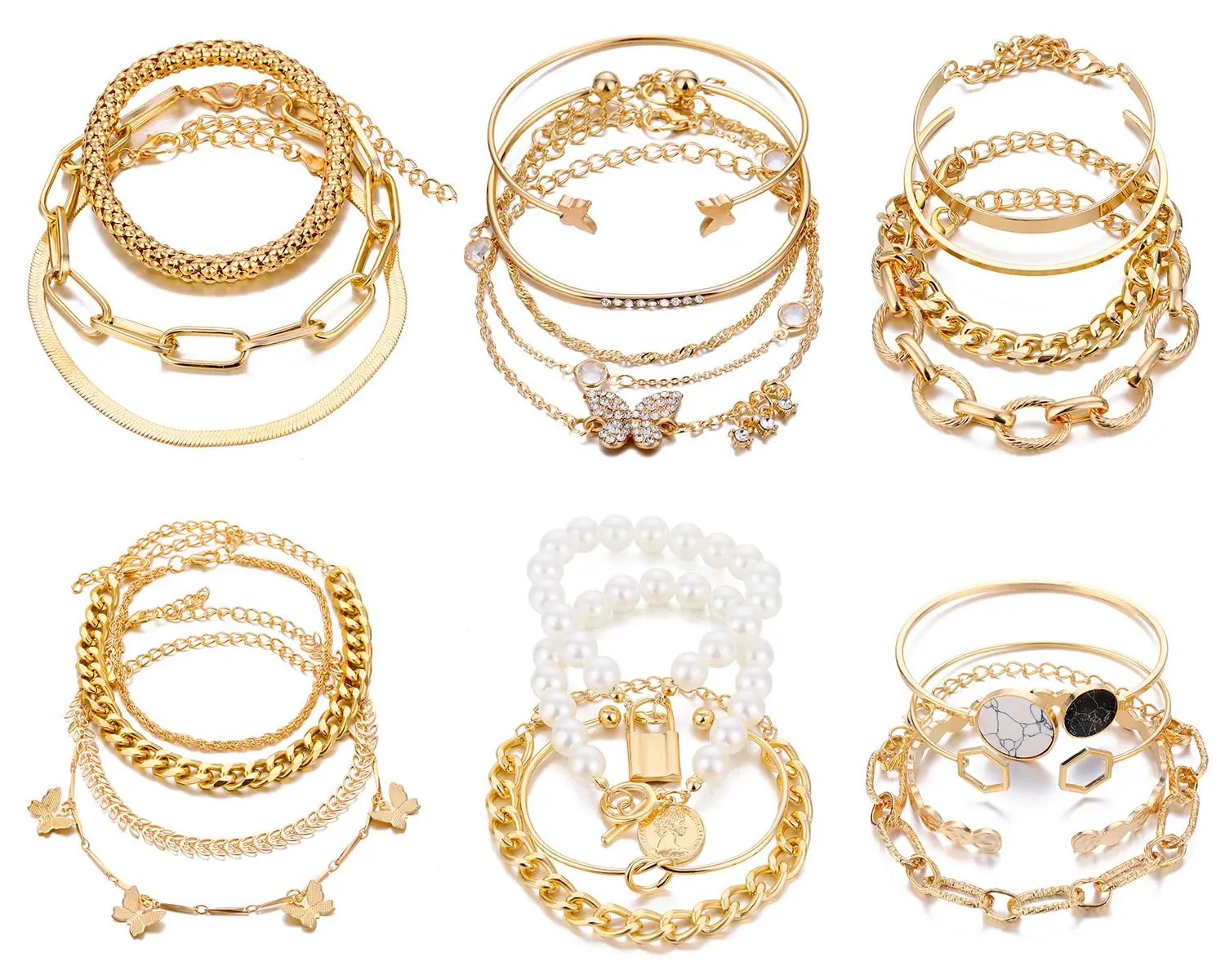 24 PCS Gold Plated Bracelets Set for Women, Boho Layered Fashion Matching Cuff & Chain Bangles, Adjustable Tarnish-Resistant Jewelry for Party, Fashion Matching Bracelet