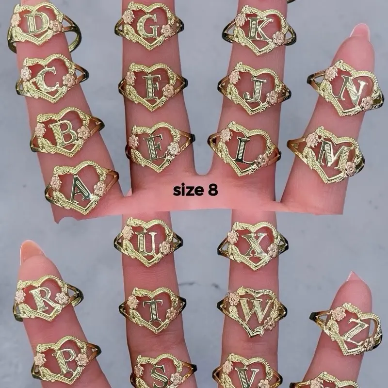 10K Real Gold Initial Ring - Customizable A-Z Letters Jewelry Accessory