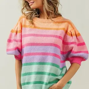 ColorBlock Short Puff Sleeve Sweater