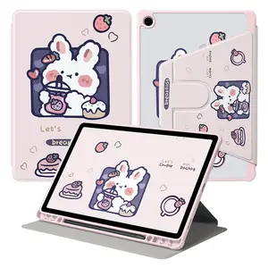 Slim Rotating Case Compatible with Samsung Galaxy Tab S9 FE+ S9+12.4 Inch S9 S9FE A8 S7+S8+ S7FE S7 S8 S6lite Pencil Slot Design Shockproof Cover Clear Transparent Back Shell