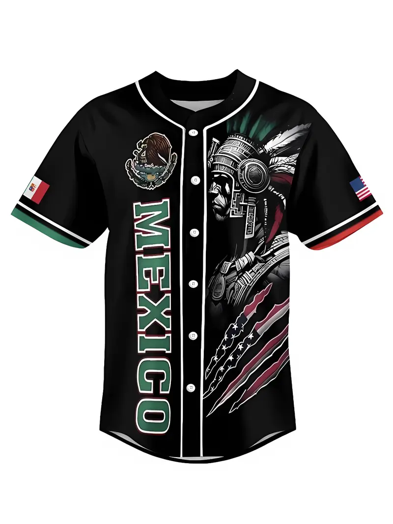 Mexico Heritage Baseball Jersey, Baseball Shirt, Tricolor Limited Edition with Embroidered Eagle & Classic Button-Up Design