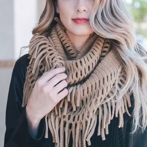Tassel Fringe Knit Infinity Scarf