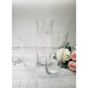 Decorative Glass Cylinder Pillar Candle Holders - 3-Pc Set, for Home Room Decor