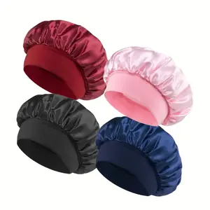 Luxurious Double-Layer Fabric Hair Care Cap Adjustable Waterproof Shower Cap Soft Sleeping Hair Cover Locking in Moisture Nourishing Hair Creating a Smooth and Glossy Look Shiny Black