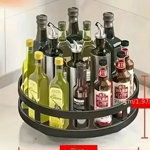 2 Tier Rotating Kitchen Organizer Sleek Black Metal 360° Rotating Spice Rack & Storage Tray Adjustable Height Space-Saving Solution for Kitchen and Bathroom Countertop Mount