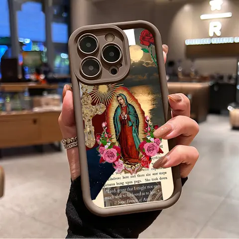 Virgin Mary Pattern Silicone Phone Case - Slim Shockproof Religious Protective Casing with 1.2mm Raised Lips, Full Camera & Screen Protection, Non-Slip Durable Anti-Yellowing Cover - Fits iPhone 17/16/15/14/13/12/11/XR/XS/Plus/Pro Max