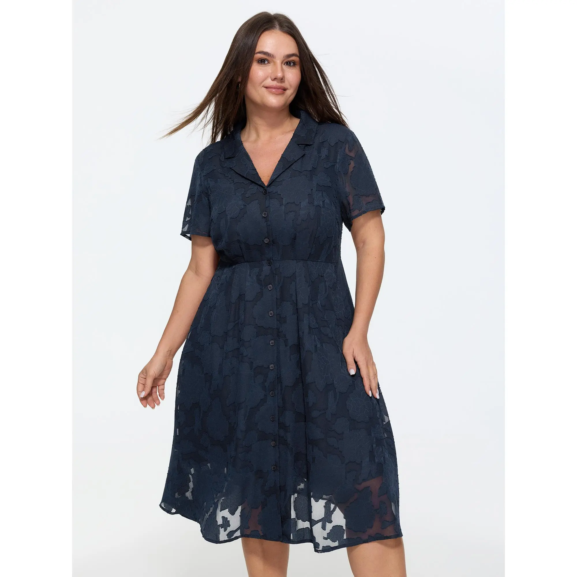 BloomChic Women's Plus Size Lined Textured Polyester Midi Shirt Dress, Casual Short Sleeve Button-Up with Belt & Pockets for Office Wear, Smooth, Flat, Fabric, Fit, Shortsleeve, Garment, Casual Wear, Short Sleeves, Cable Knit, Plus Size Casual Dresses