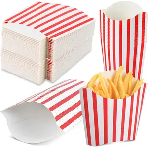 100 Pack 4oz Small Disposable Paper French Fry Containers Black White Stripes French Fry Holder Popcorn Cups Takeout Boxes for Black and White Party (Red)