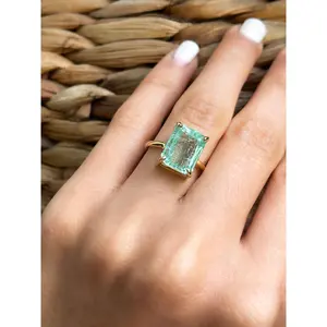 3Ct Natural Colombian Emerald Solitaire Ring in Solid Gold