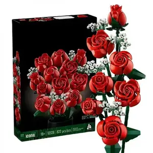 Assembled Botanical Building Blocks Bouquet Adult Creative Toy Home Ornament Compatible with Lego Roses Perfect Valentine's Day Birthday Gift for Women Men