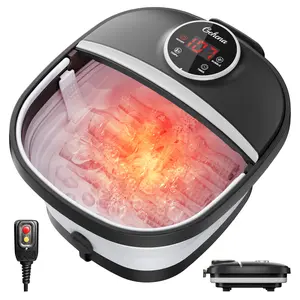 Collapsible Foot Spa Bath with Heat,Foot Massager with Two Side Supports,Leakage Protector,Temperature Control,Bubbles,Red Light,Timer,Feet Spa Tub,Feet Soaker,Gifts (Black)