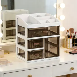 1pc All-in-One Cosmetic Storage Box, Large Capacity with Drawer Skincare Display Rack, No Assembly Desktop Organizer, Suitable for Perfume, Cream, Mask, Home Storage Essential